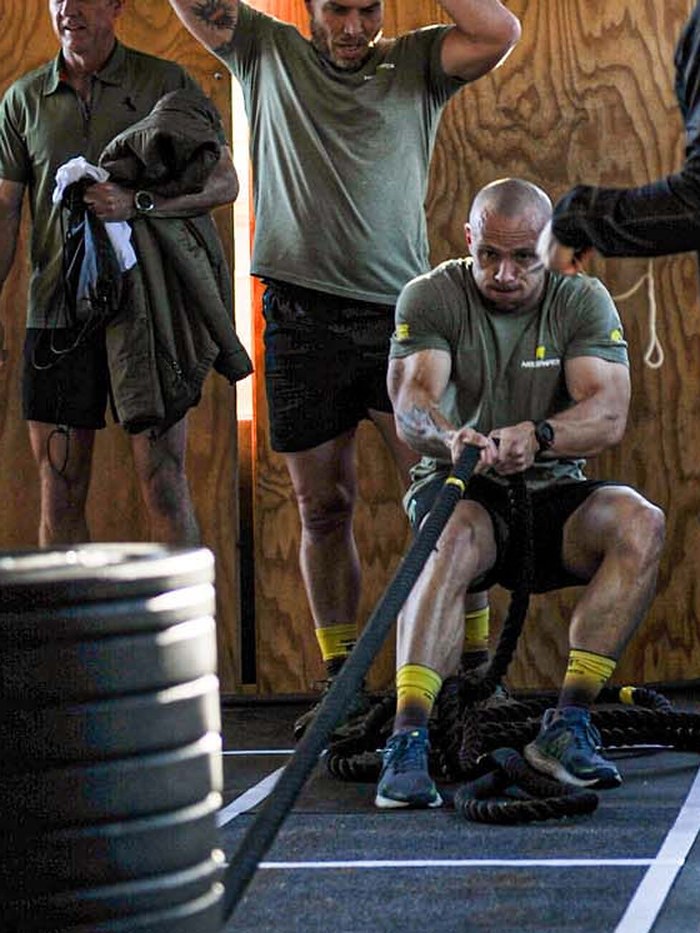 Stefan on a rope pull at the CrossFit box